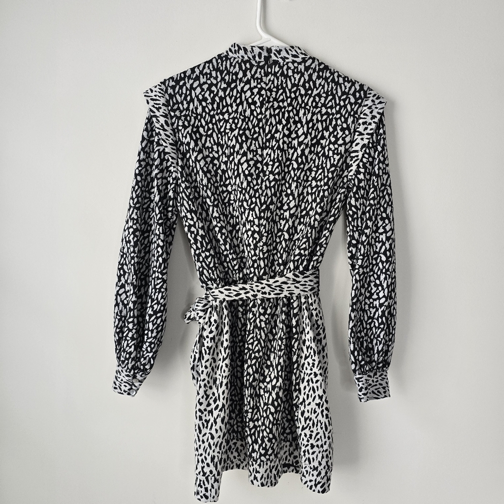 Hutch Long Sleeve Spotted Mini Dress Size XS Ruffles Tie Waist Mock Neck Pockets - Picture 7 of 16